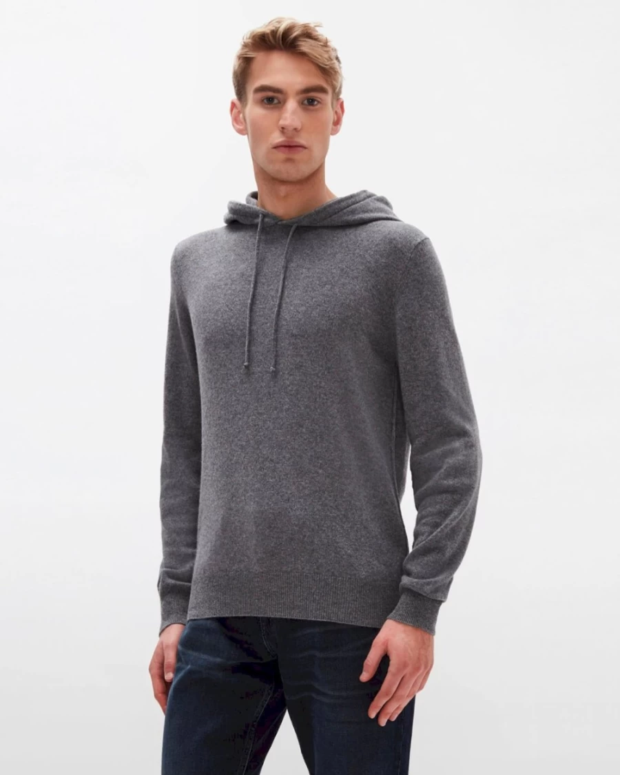 7 For All Mankind Men's Grey Cashmere Hoodie - Premium Soft Pullover Sweatshirt