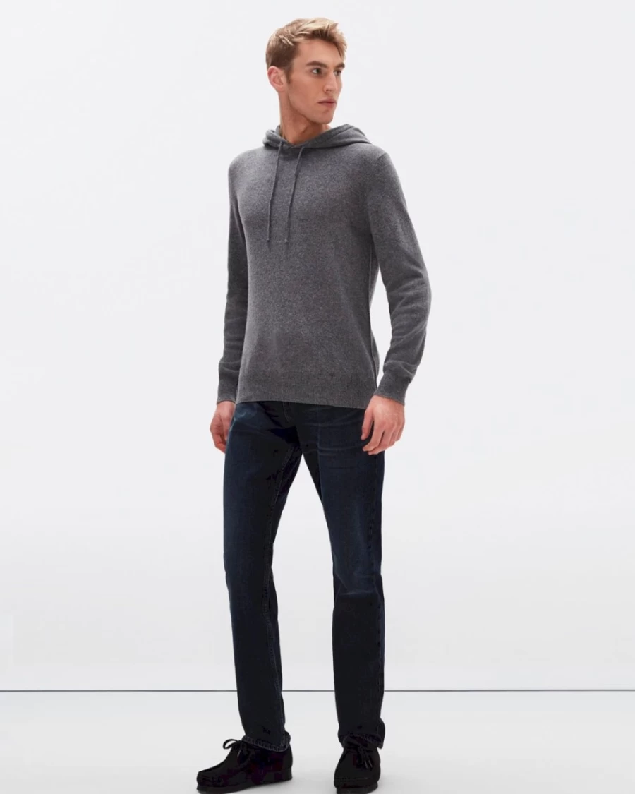 7 For All Mankind Men's Grey Cashmere Hoodie - Premium Soft Pullover Sweatshirt