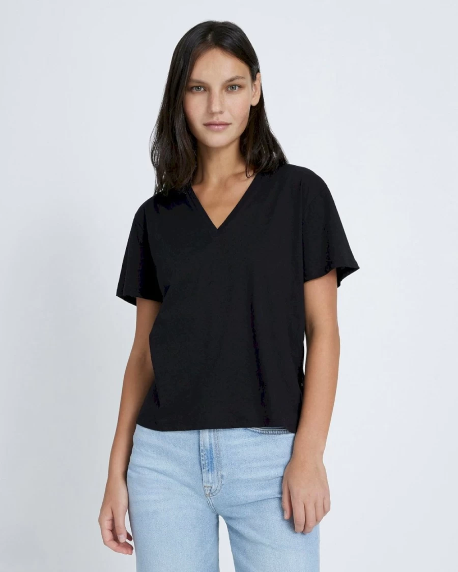 7 For All Mankind Women's Black V-Neck T-Shirt