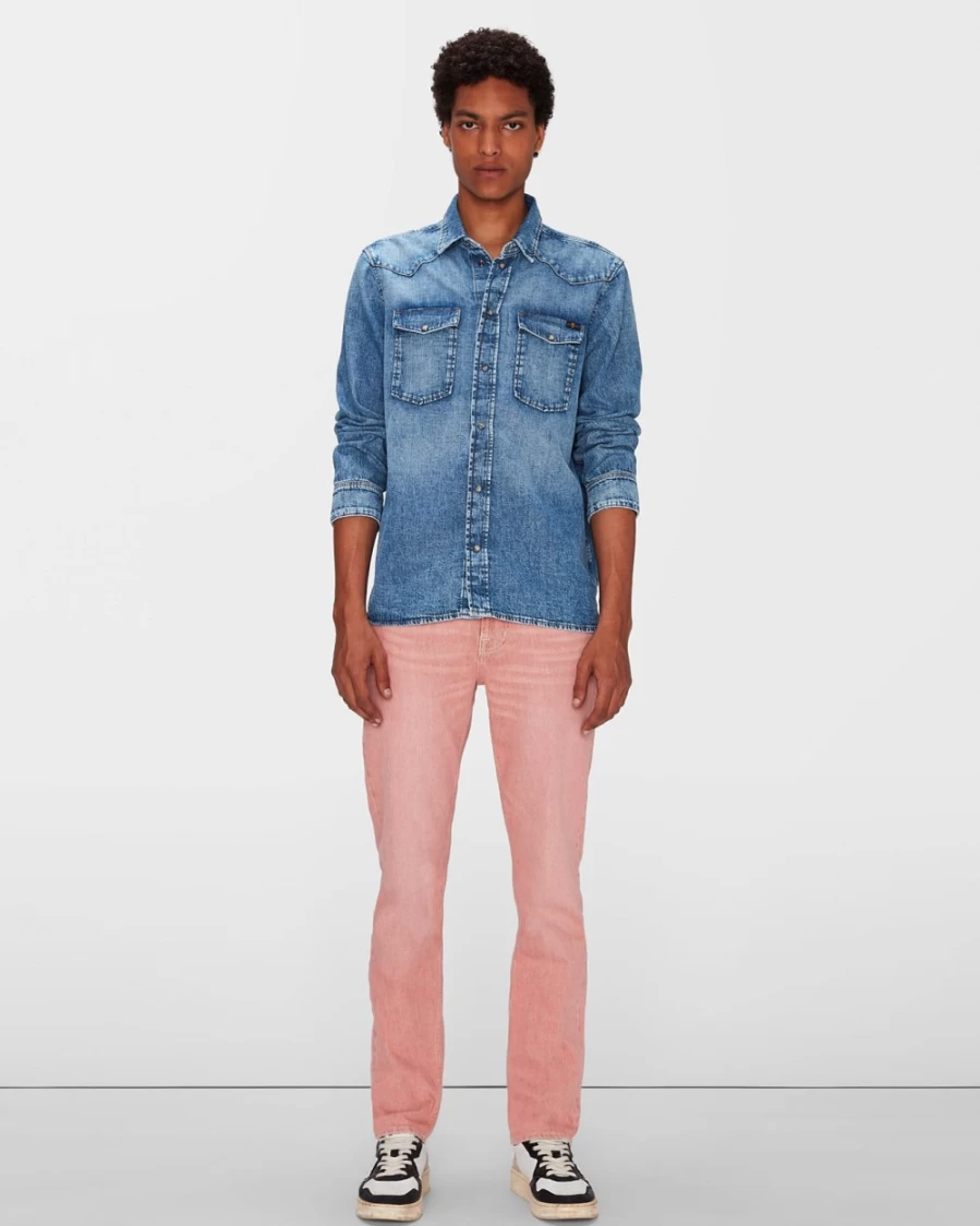 7 For All Mankind Men's Slimmy Tapered Jeans in Burnt Brick - Natural Fit & Style