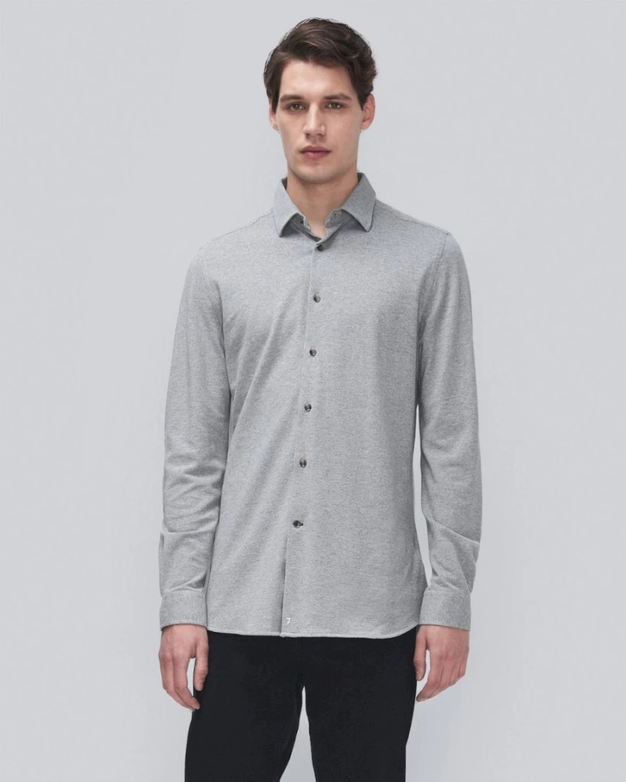 7 For All Mankind Men's Heather Grey Pique Knit Button-Down Shirt