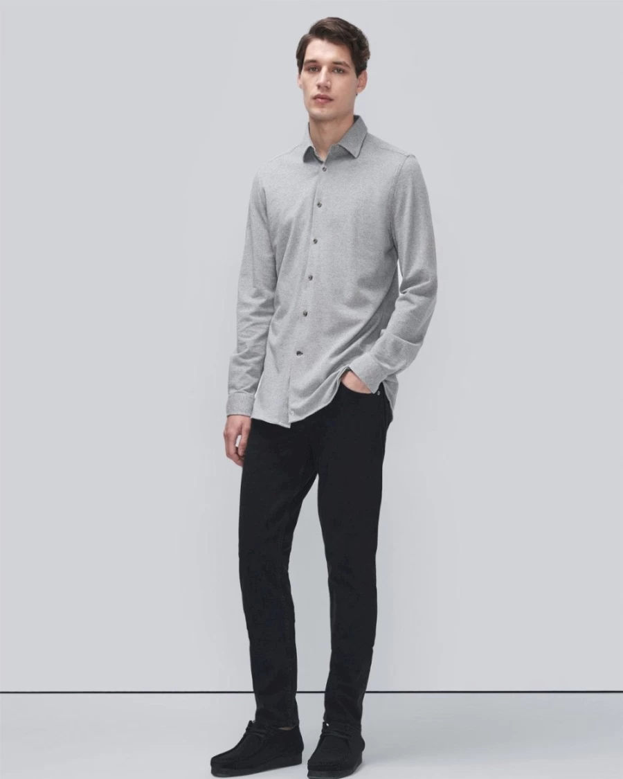 7 For All Mankind Men's Heather Grey Pique Knit Button-Down Shirt
