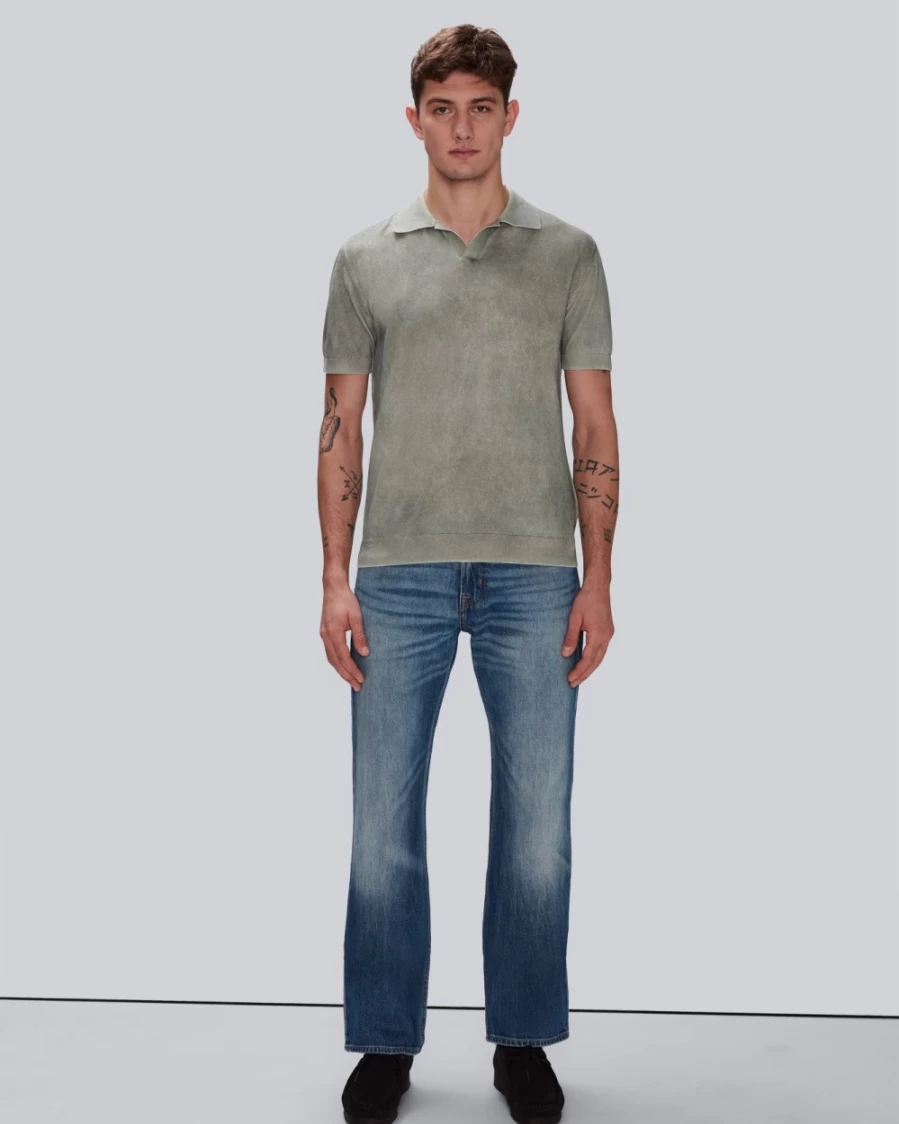 7 For All Mankind Men's Thyme Green Garment Washed Cotton Polo Shirt