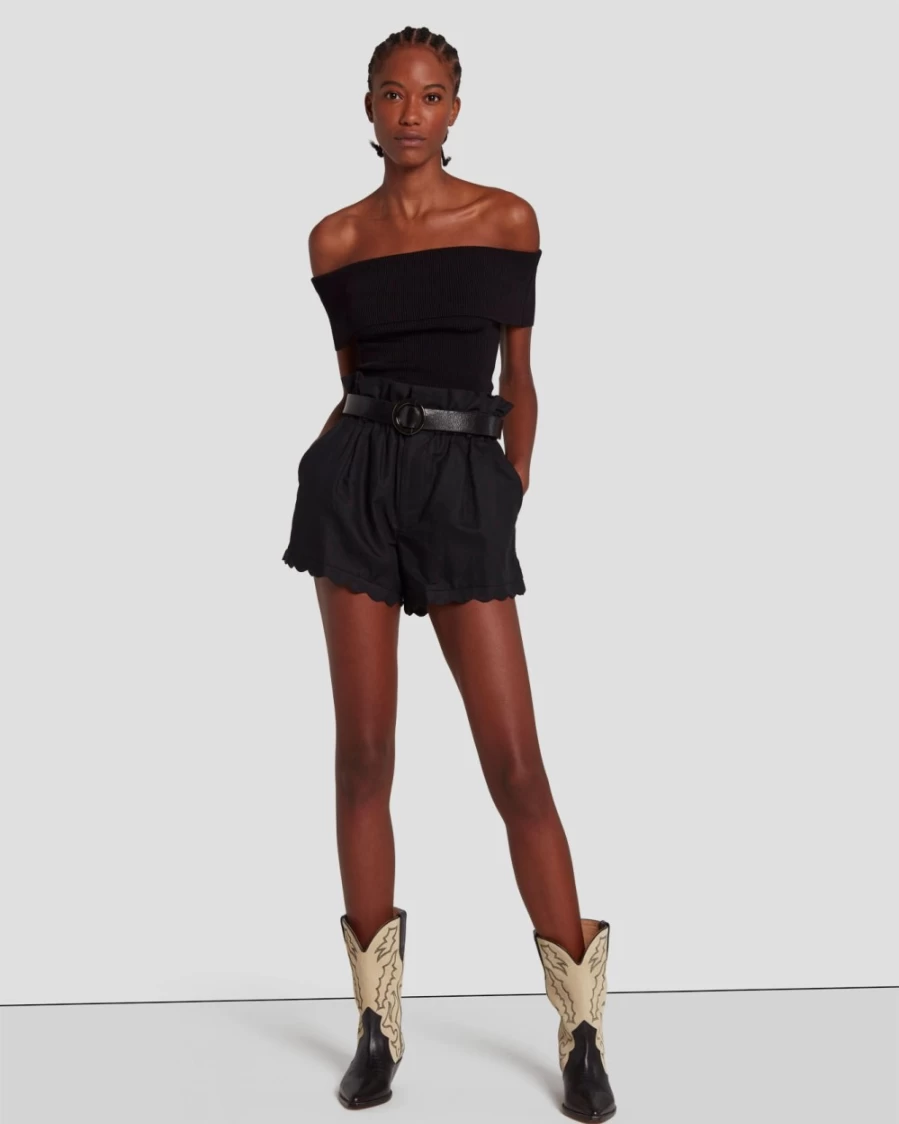 7 For All Mankind Women's Black Linen Paperbag Shorts
