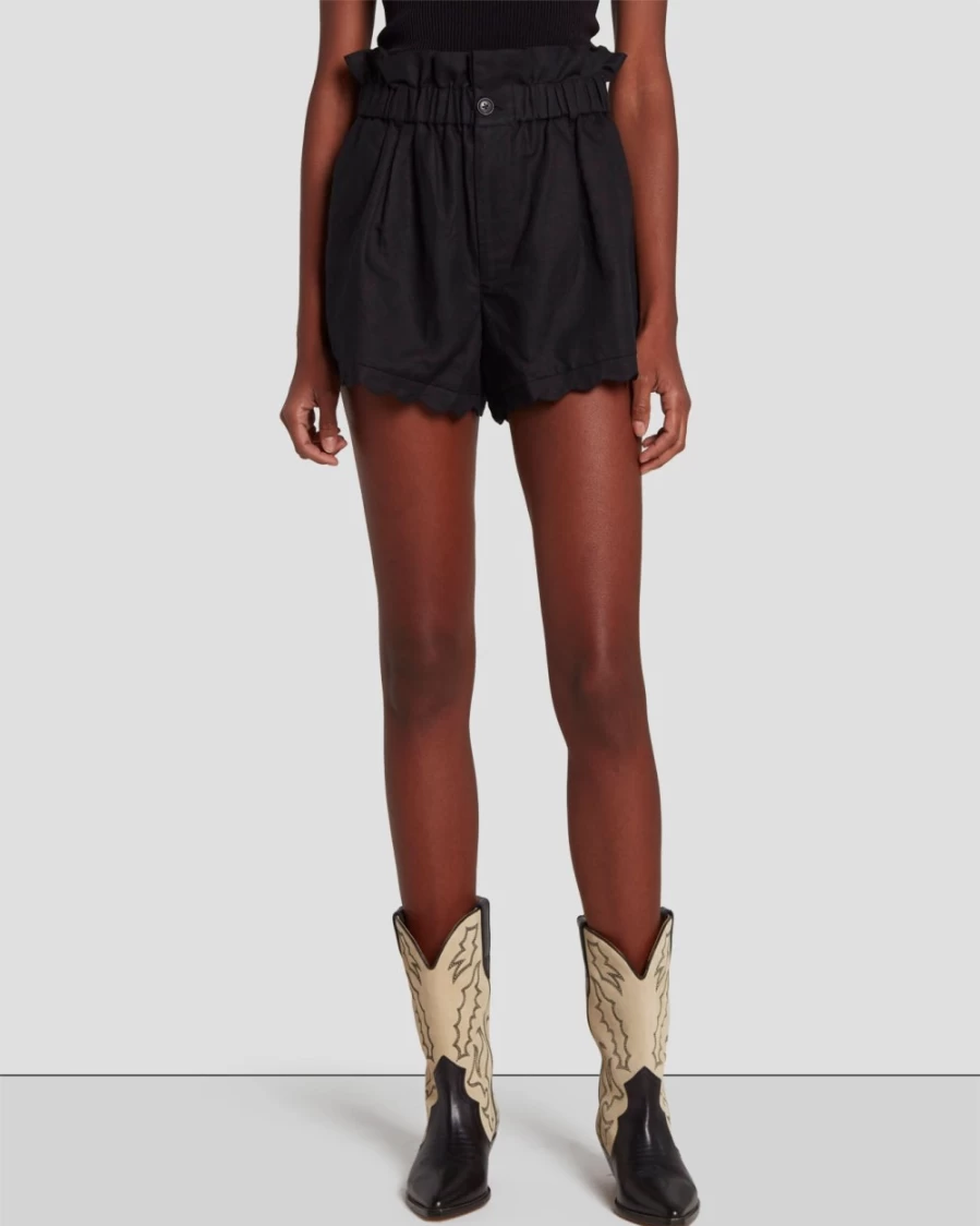 7 For All Mankind Women's Black Linen Paperbag Shorts