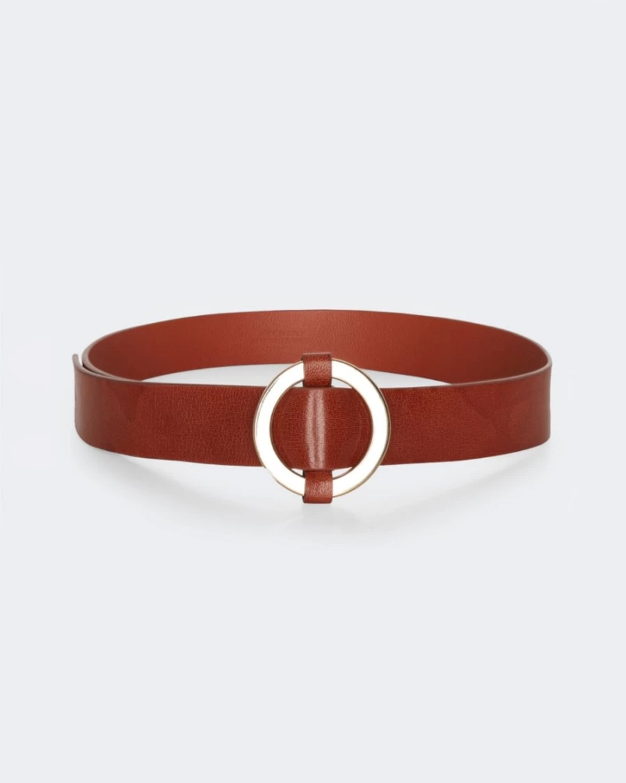 7 For All Mankind Women's Cognac Leather Belt with Ring Buckle