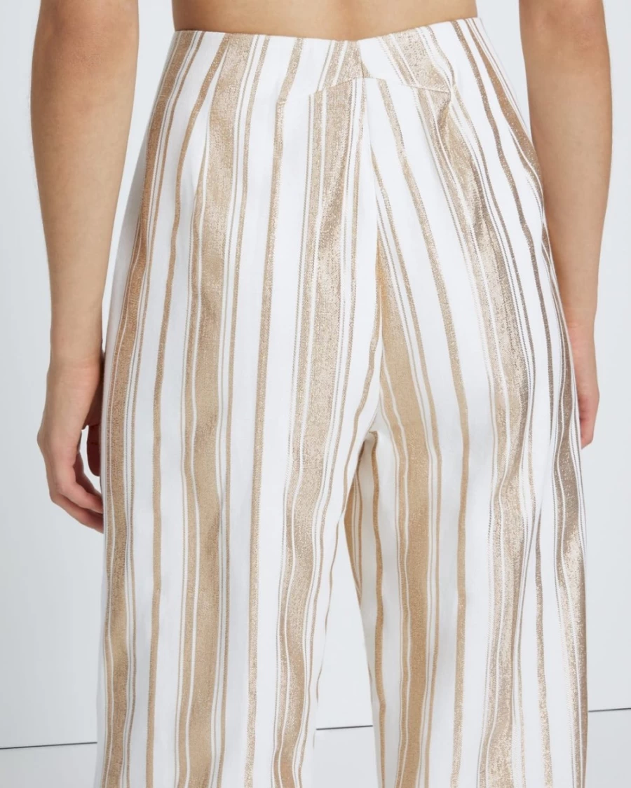 7 For All Mankind Women's Shine Cream & Gold Striped Trouser Pants