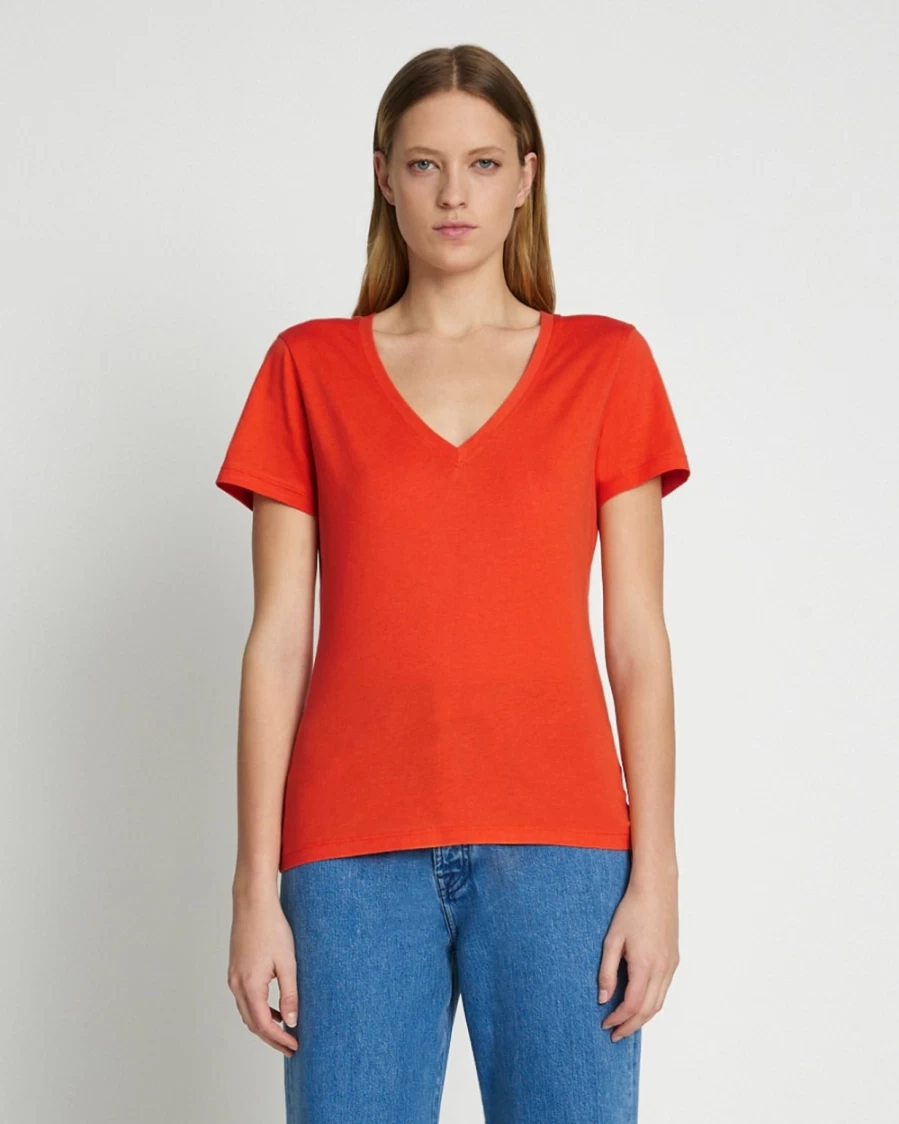 7 For All Mankind Women's Pima Cotton V-Neck T-Shirt - Soft & Comfortable Koi Color Tee