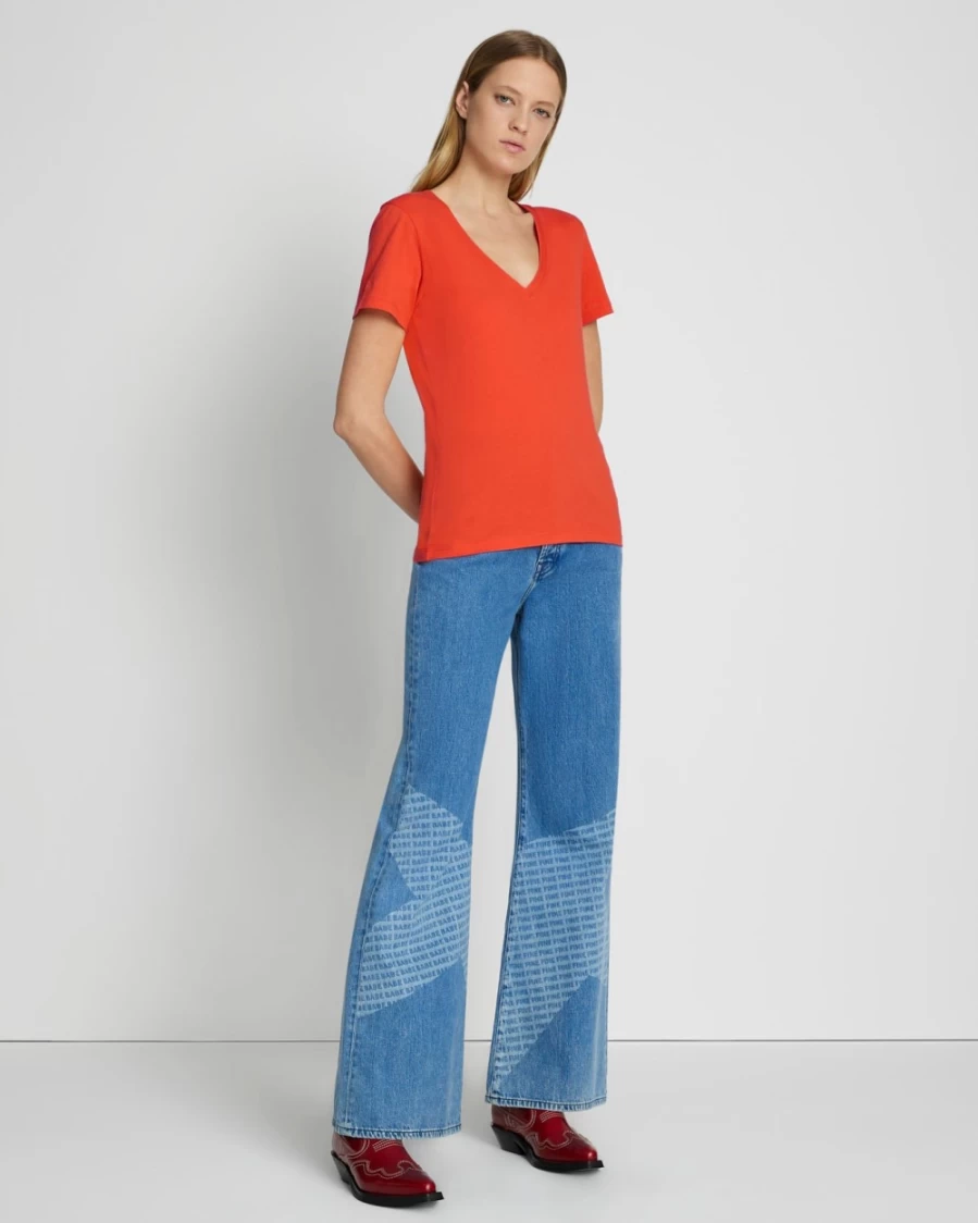 7 For All Mankind Women's Pima Cotton V-Neck T-Shirt - Soft & Comfortable Koi Color Tee
