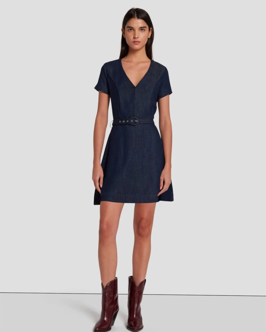 7 For All Mankind Women's Dark Rinse Denim Mod Dress with Lustre Finish