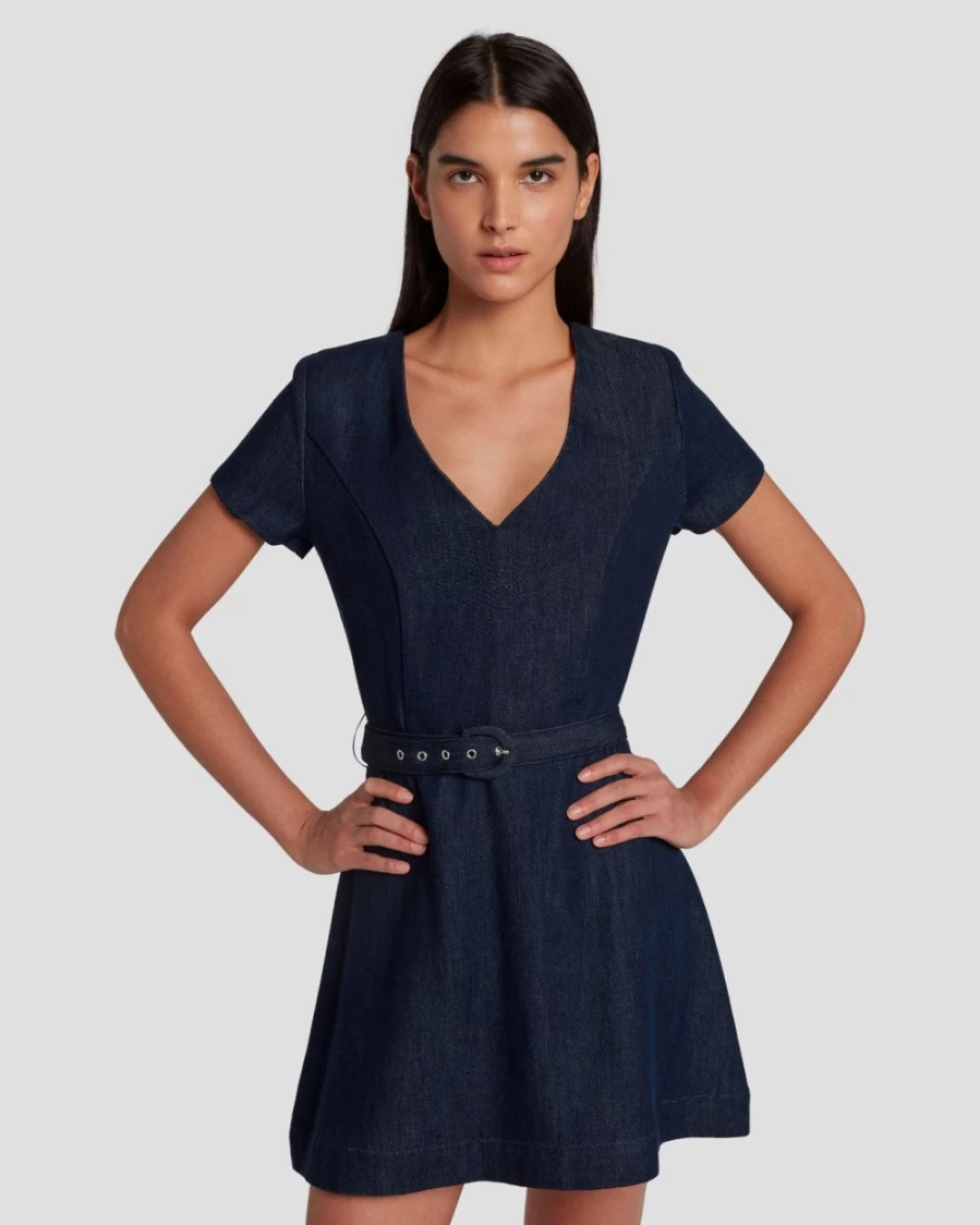 7 For All Mankind Women's Dark Rinse Denim Mod Dress with Lustre Finish