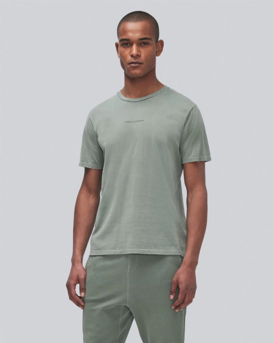 7 For All Mankind Men's Light Army Green Mineral Wash Cotton T-Shirt