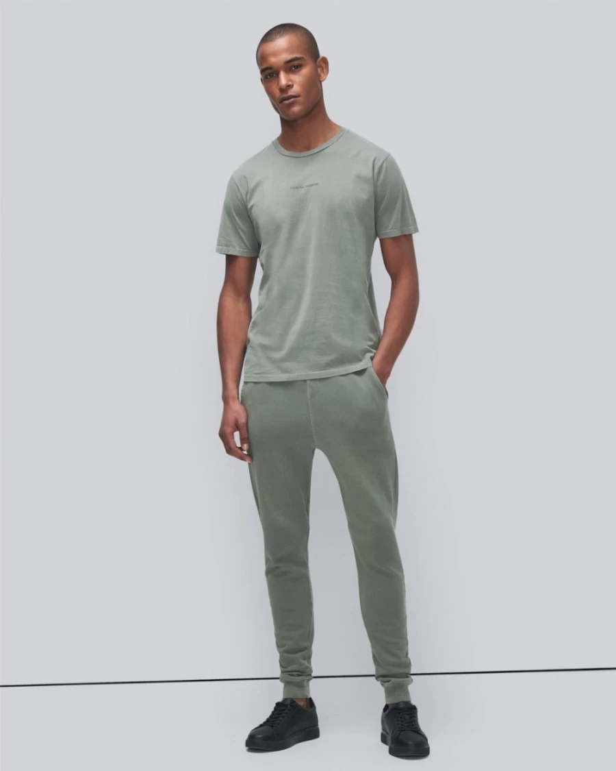 7 For All Mankind Men's Light Army Green Mineral Wash Cotton T-Shirt
