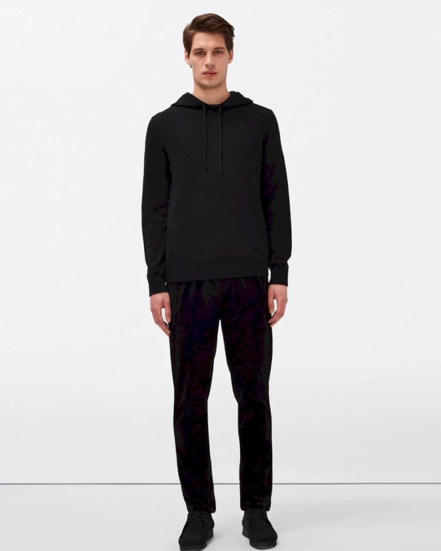 7 For All Mankind Men's Black Cashmere Hoodie - Premium Soft Pullover Sweatshirt