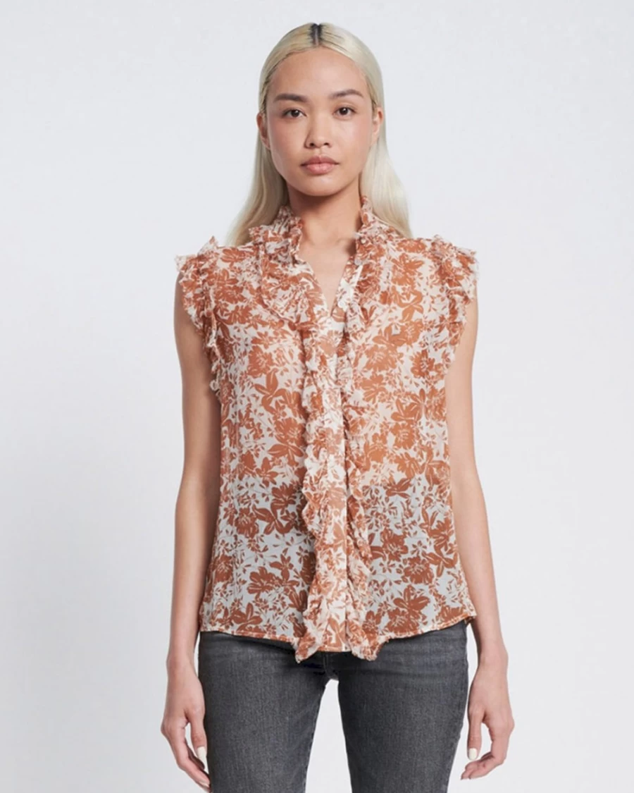 7 For All Mankind Women's Glazed Ginger Sleeveless Ruffle Blouse