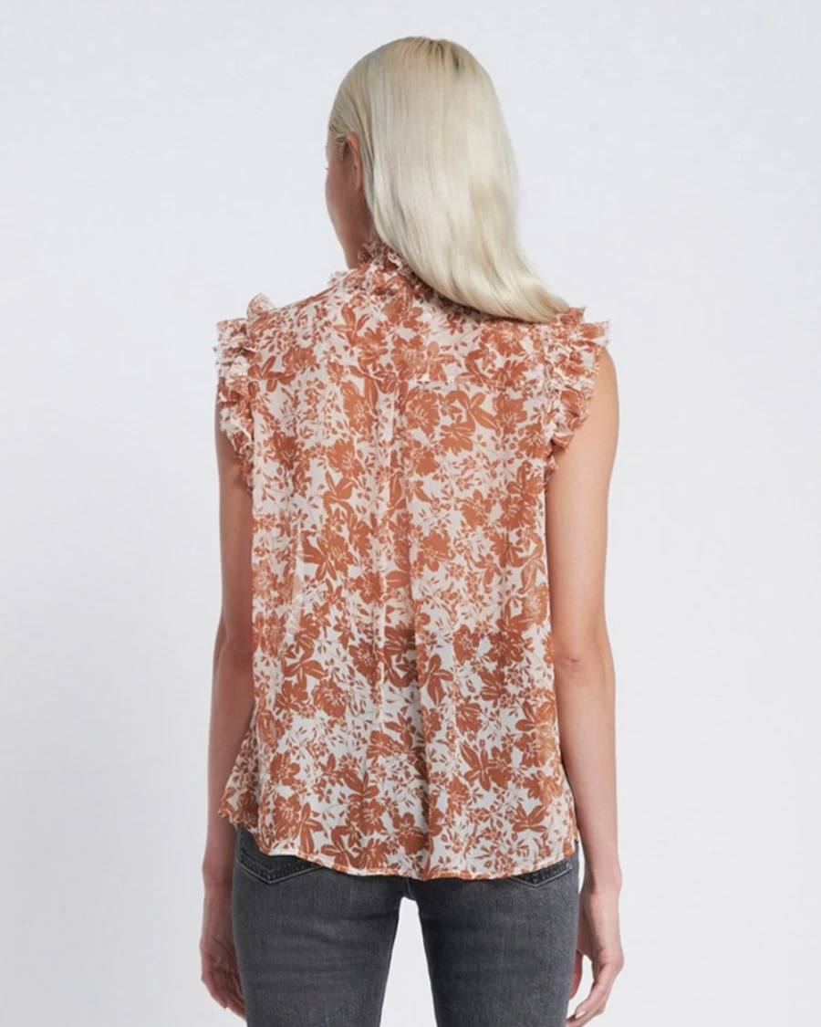 7 For All Mankind Women's Glazed Ginger Sleeveless Ruffle Blouse
