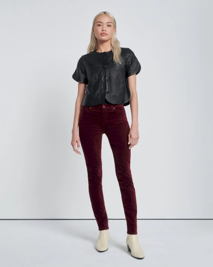 7 For All Mankind Women's Cabernet Velvet High Waist Skinny Jeans