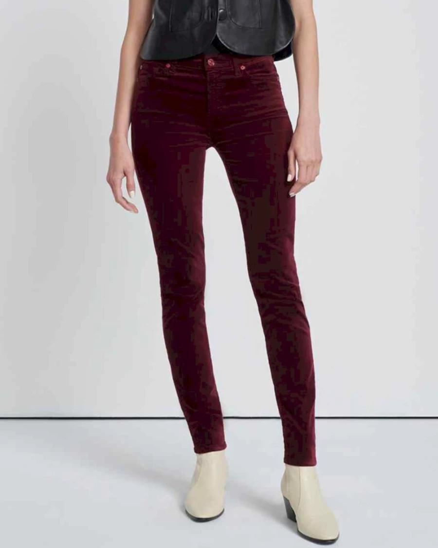 7 For All Mankind Women's Cabernet Velvet High Waist Skinny Jeans