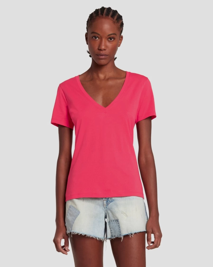 7 For All Mankind Women's Easy V-Neck Geranium Top