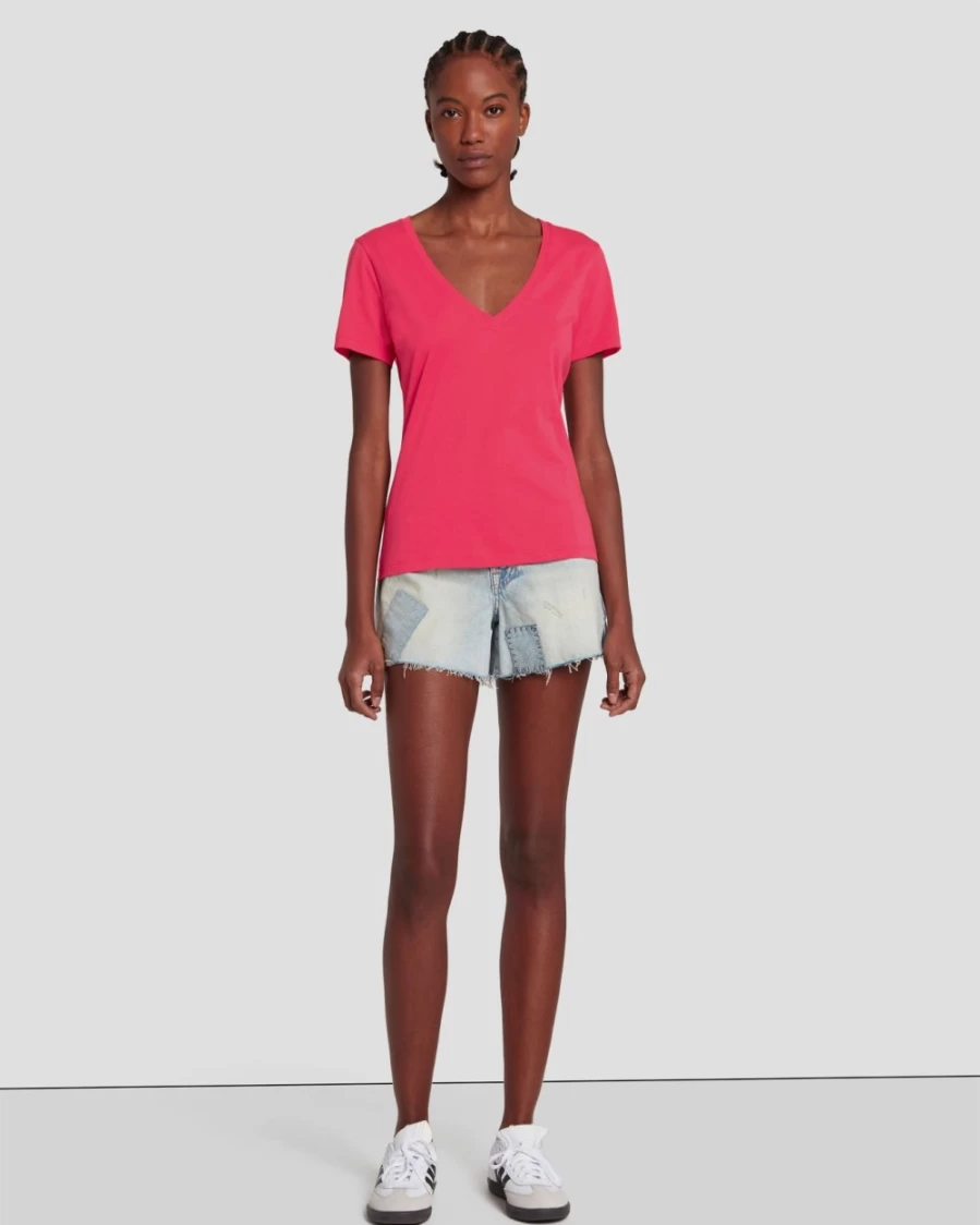 7 For All Mankind Women's Easy V-Neck Geranium Top