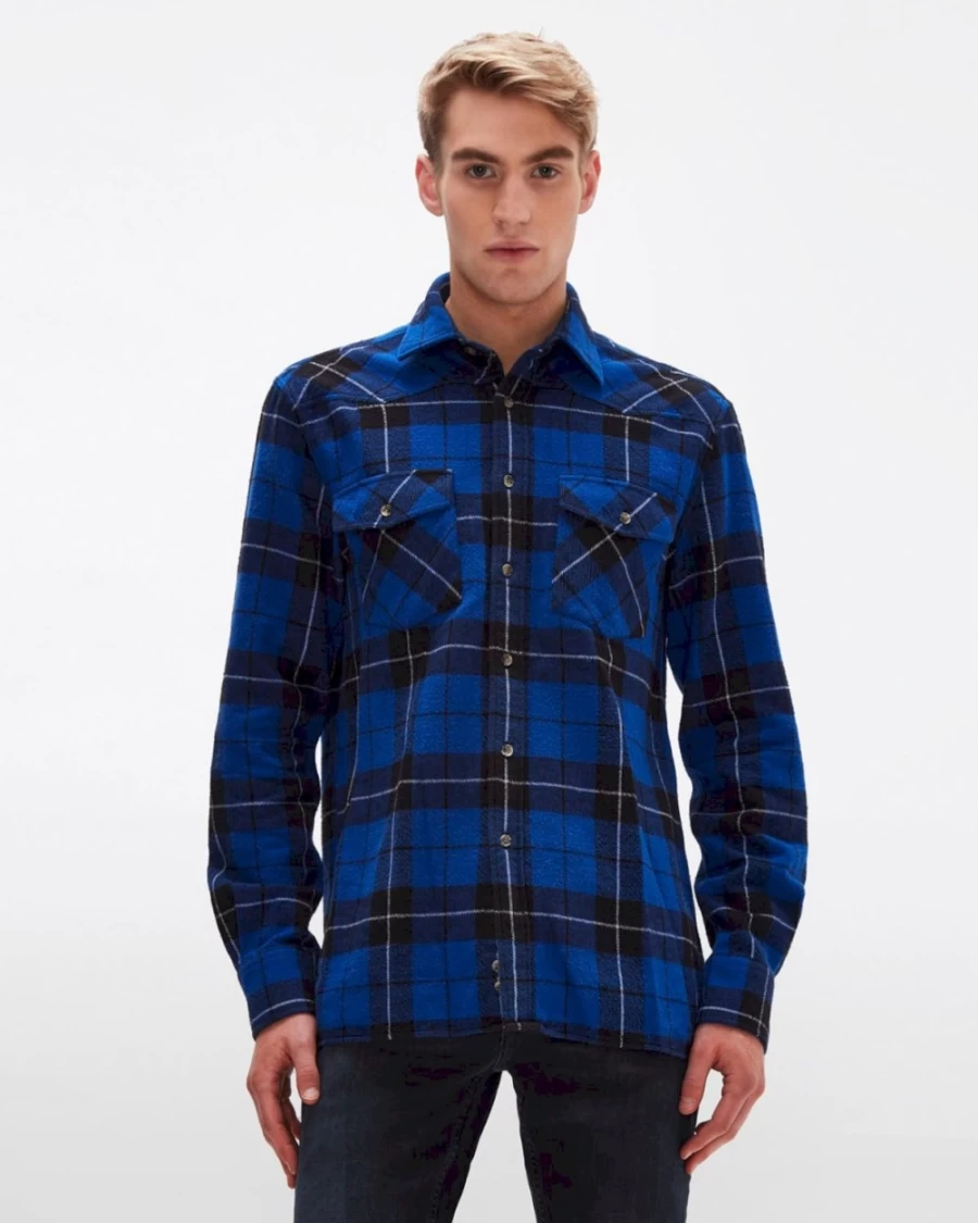 7 For All Mankind Men's Electric Blue Plaid Western Overshirt