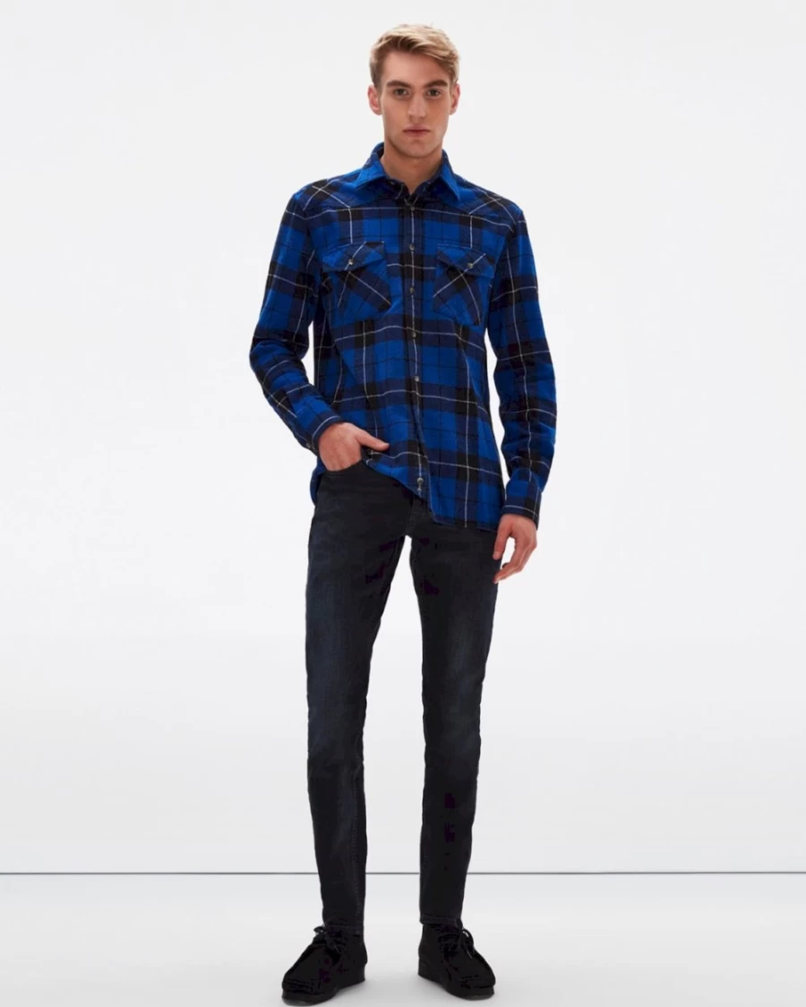 7 For All Mankind Men's Electric Blue Plaid Western Overshirt