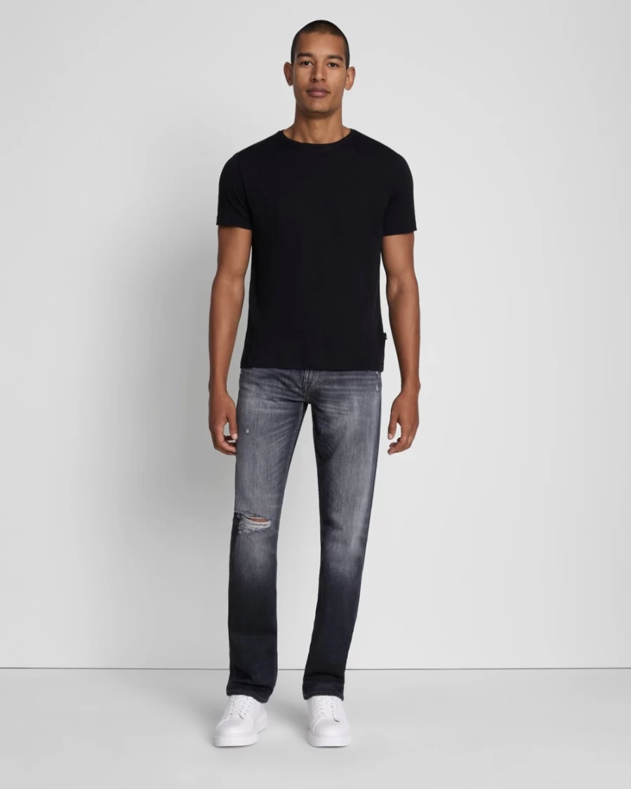 7 For All Mankind Men's Left Hand Straight Leg Destroyed Denim Jeans