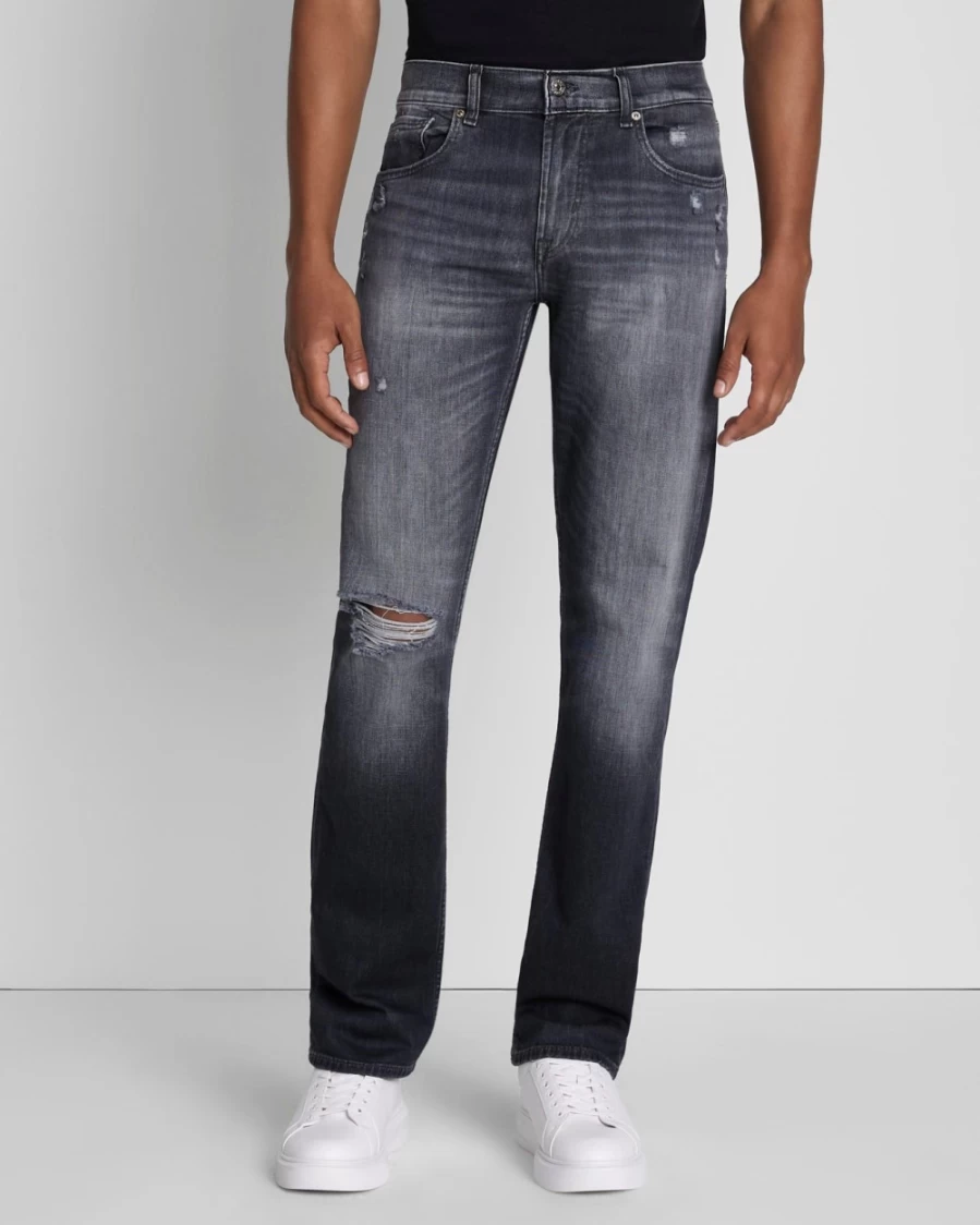 7 For All Mankind Men's Left Hand Straight Leg Destroyed Denim Jeans