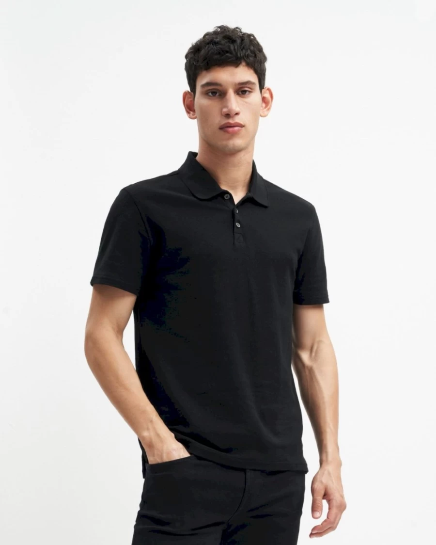 7 For All Mankind Men's Black 3-Button Polo Shirt