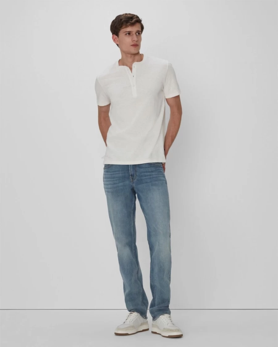 7 For All Mankind Men's White Texture Mix Henley Shirt