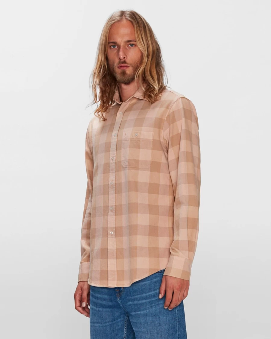 7 For All Mankind Men's Checkered Tangerine One Pocket Button-Up Shirt