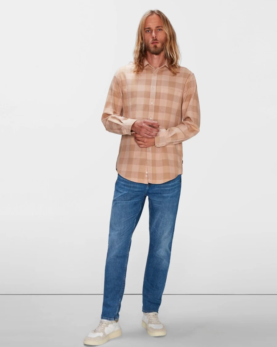 7 For All Mankind Men's Checkered Tangerine One Pocket Button-Up Shirt