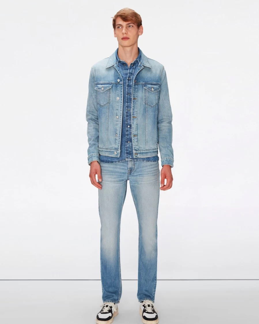 7 For All Mankind Men's Perfect Trucker Jacket - Waterfall Wash Denim Style