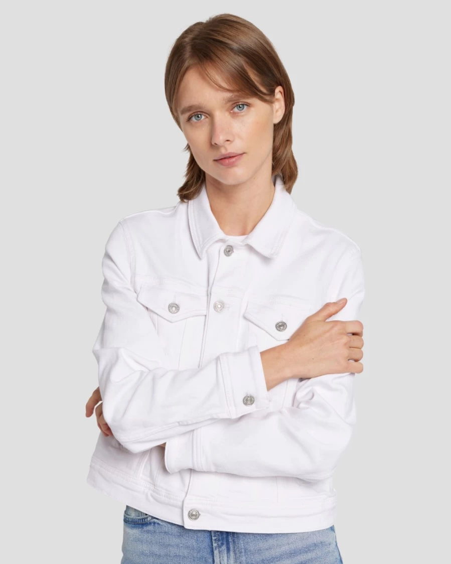 7 For All Mankind Women's Luxe Vintage Denim Trucker Jacket in Soleil Wash