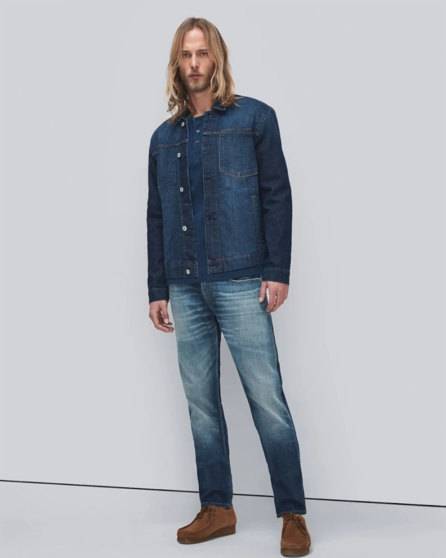 7 For All Mankind Men's Selvedge Denim Mojo Trucker Jacket in Frontier Wash