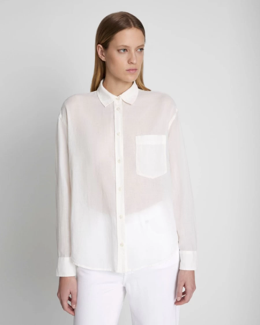 7 For All Mankind Women's Classic Optic White Button-Up Shirt
