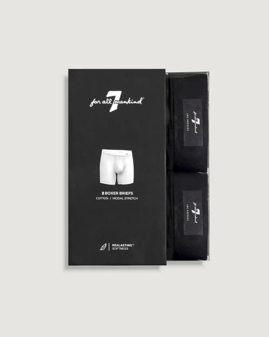 7 For All Mankind Men's Black Boxer Briefs 2-Pack - Soft Cotton Underwear