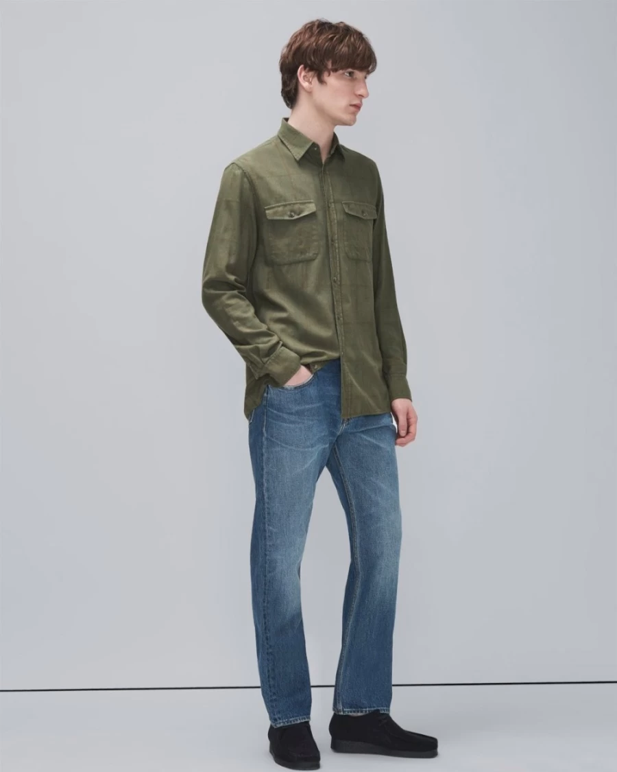 7 For All Mankind Men's Army Overdyed Checkered Shirt - Vintage Wash Casual Button-Up