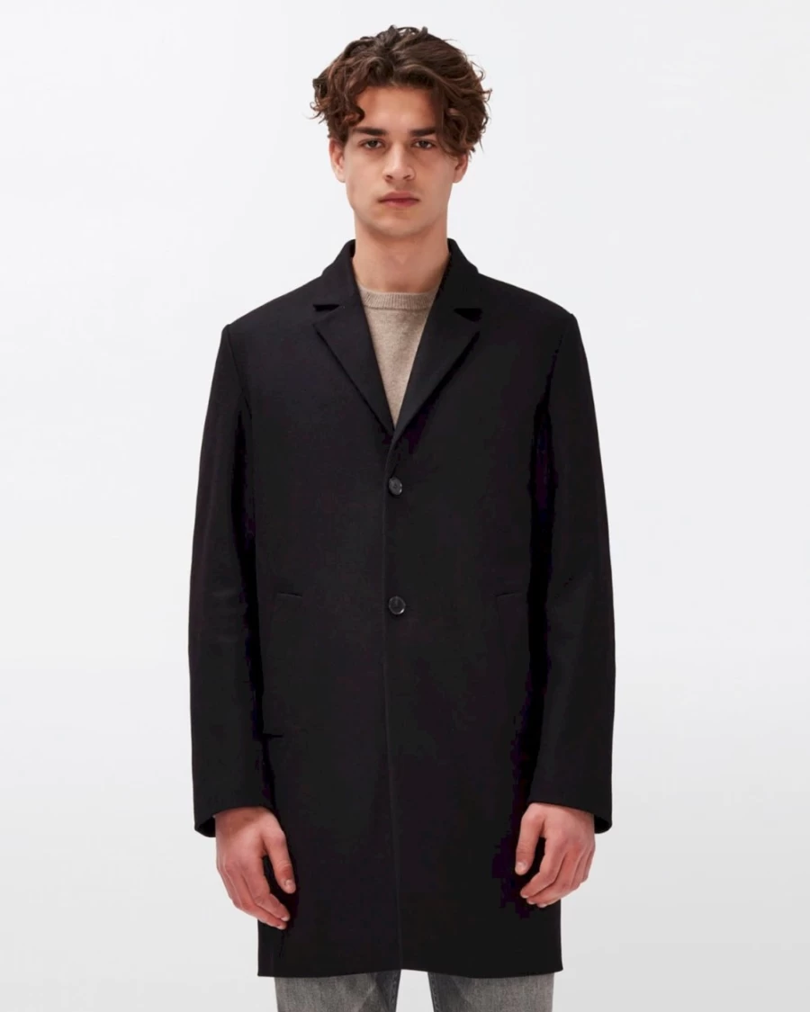 7 For All Mankind Men's Black Wool Overcoat - Premium Winter Coat