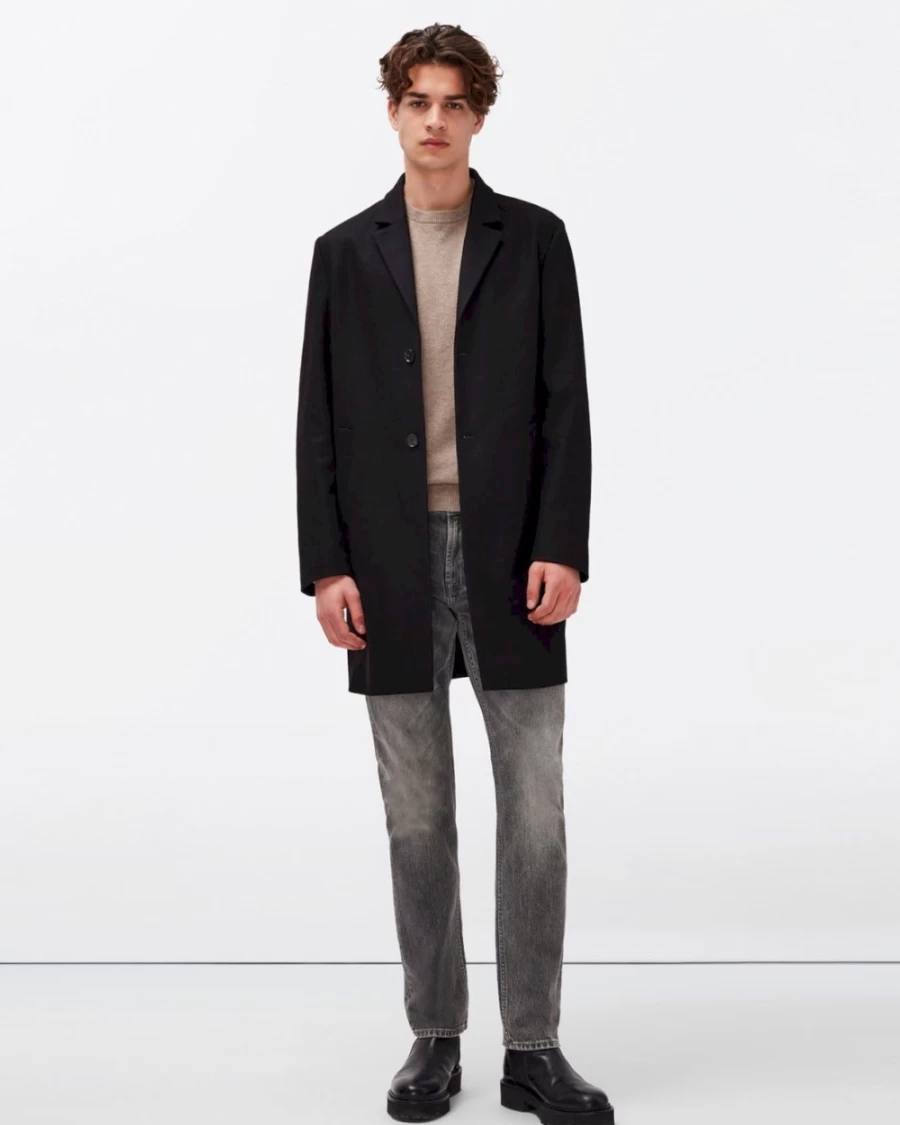 7 For All Mankind Men's Black Wool Overcoat - Premium Winter Coat