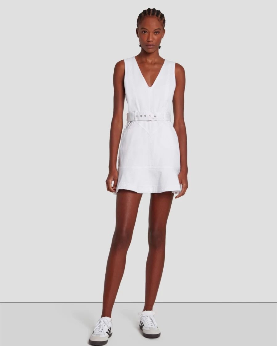 7 For All Mankind Women's Brilliant White Denim Pocket Dress - Lustre Finish