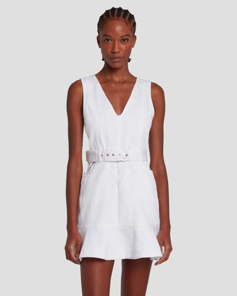 7 For All Mankind Women's Brilliant White Denim Pocket Dress - Lustre Finish