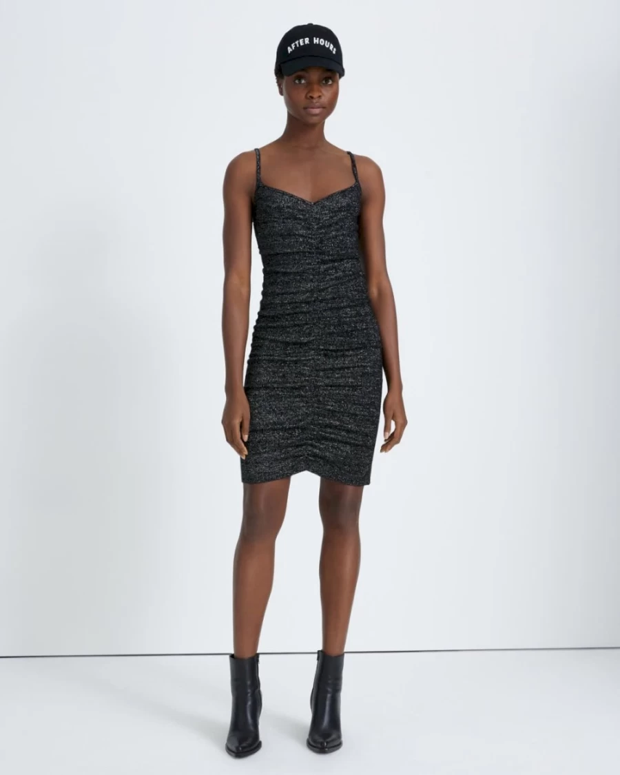7 For All Mankind Women's Black Metallic Ruched Slip Dress