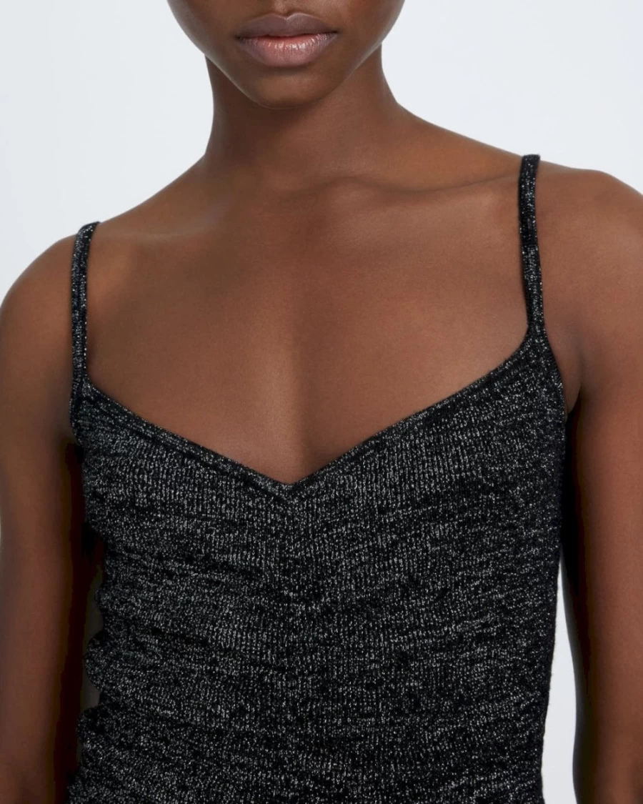 7 For All Mankind Women's Black Metallic Ruched Slip Dress