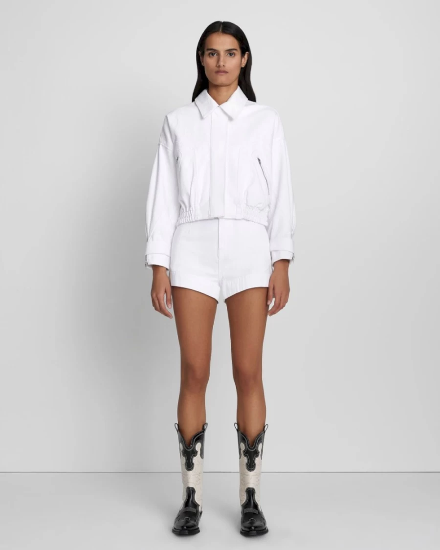 7 For All Mankind Women's White Cropped Bomber Jacket - Stylish Short Flight Jacket