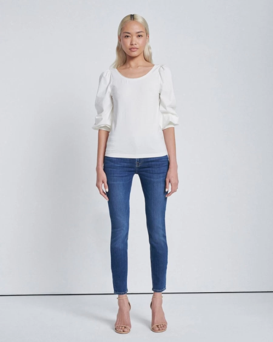 7 For All Mankind Women's Ivory Long Sleeve Scoop Neck T-Shirt