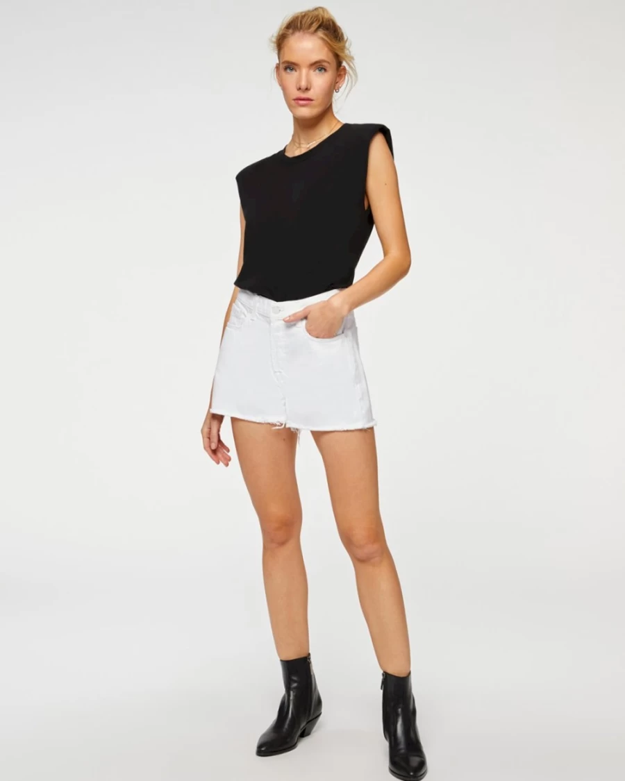 7 For All Mankind Women's Monroe Frayed Hem Cut-Off Denim Shorts in White