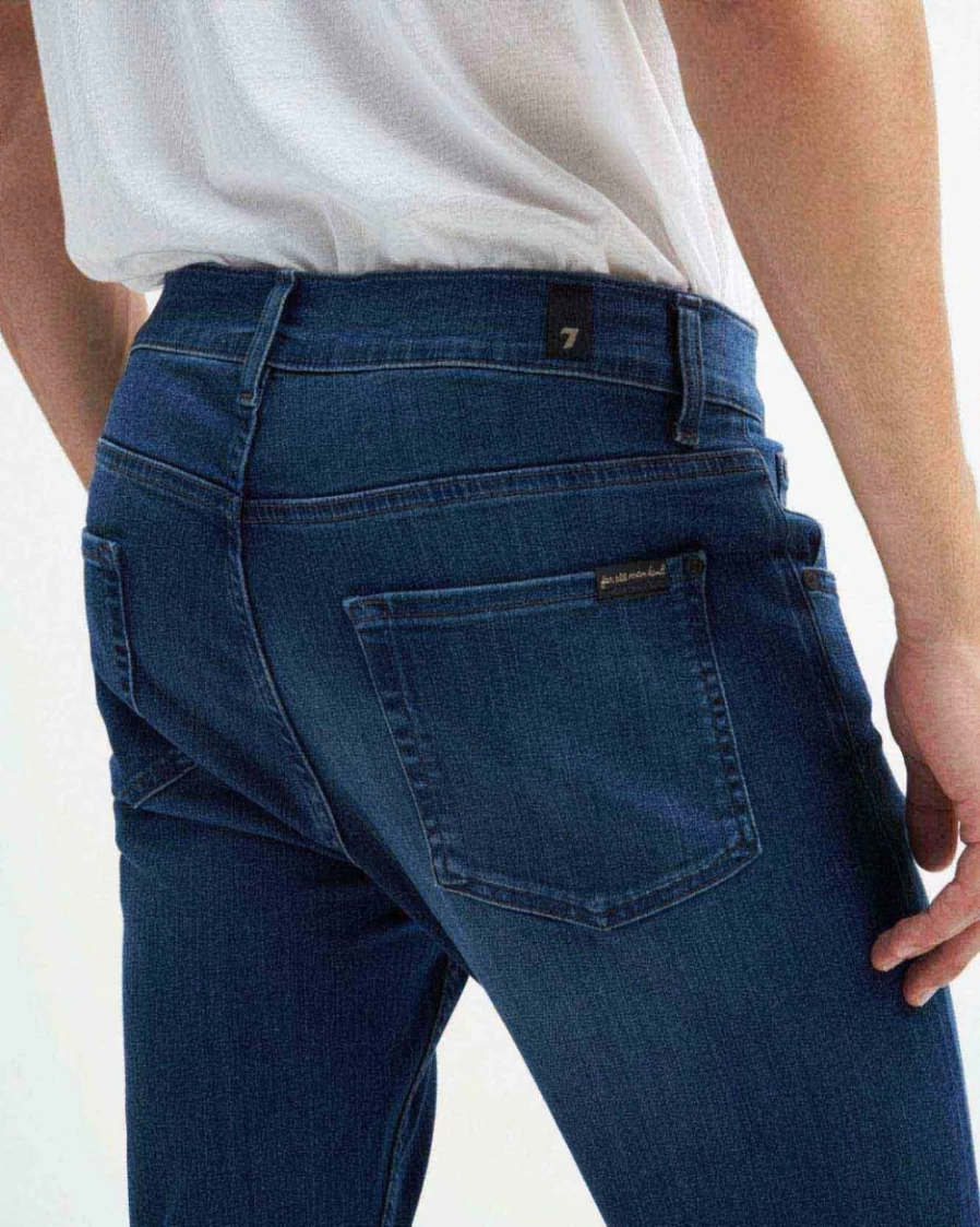 7 For All Mankind Men's Luxe Performance Slim Fit Tapered Jeans in Mid Blue
