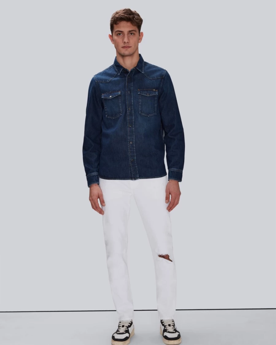 7 For All Mankind Men's Stretchtek Slim Fit Tapered White Jeans