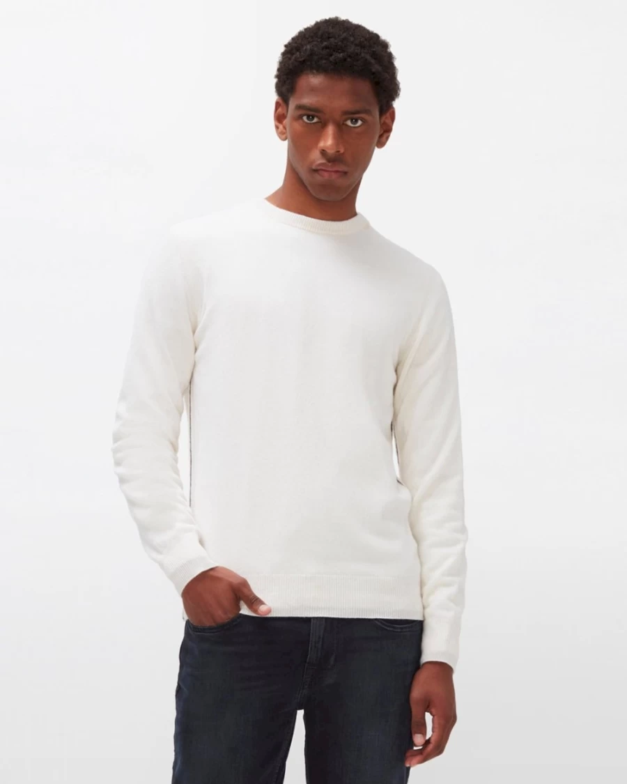 7 For All Mankind Men's Off White Cashmere Crewneck Sweater